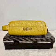美品】ヴェルサーチ サンバースト ポーチ 箱付き オーストリッチ型押し 