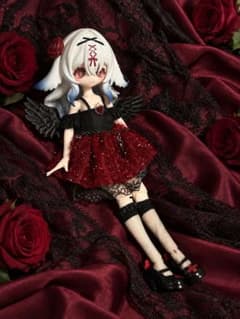 K*か様 1/8ドール用悪魔の翼ワンピース2点セット アウトフィット 服 赤黒のサムネイル