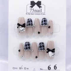 66S ちゅるん フレンチガーリー ネイルチップ ワンホン 千鳥柄 スナ系