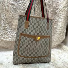美品】GUCCIプラス トートバッグ ベージュ スプリーム シェリーライン 