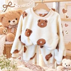 キッズ パジャマ くま柄 もこもこ ルームウェア セットアップ　80cmのサムネイル