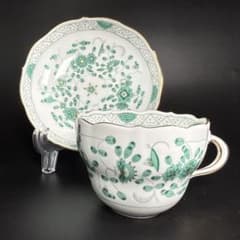 マイセン/1級品/インドの華/リッチグリーン/シュガーポット/蓋付/アンティーク マイセン/1級品/インドの華/リッチグリーン/シュガーポット/蓋付