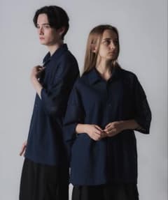 CLEL ルーズ半袖レースシャツ ネイビーのサムネイル