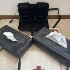 車内　テーブル　トレイ　本革調　ティッシュカバー　ブラックのサムネイル