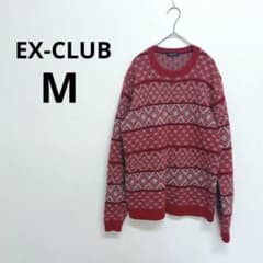 EX-CLUB▶ 노르딕 니트 레드 총 무늬 앙골라 혼합 일본제 M