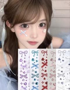 フェイスシール　推し活　リボン　ビジュー　推しライブ　ハートパーツ 水色、青のサムネイル