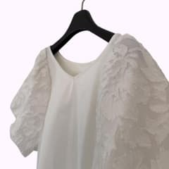 NOLLEY’S 花柄ジャガード袖ブラウス 白 上品 五分袖