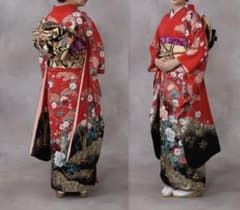 成人式 振袖セット（長襦袢 重ね衿 帯揚げ）正絹 手描き赤 裄丈68