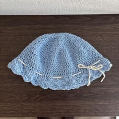 水色 かぎ編み ベビー帽子のサムネイル
