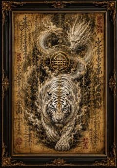 【特級呪物】龍神白虎・二大霊獣の加護◆大財運招福・強力魔除け・大開運 護符霊画のサムネイル