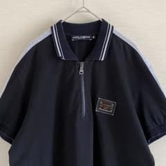 DOLCE&GABBANA メタルプレート ロゴ ポロシャツ ハーフジップ 黒 