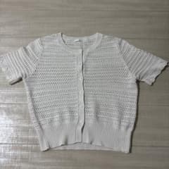 半袖 透かし編み ニット カーディガン ホワイトのサムネイル