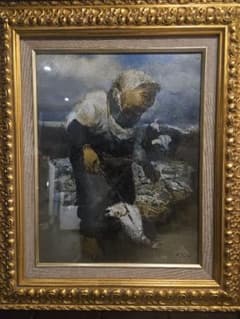 工藤和男「漁港 魚をひっかける」油彩 6号 一枚の絵取扱作代表画題最高