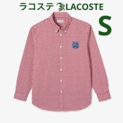 【美品】LACOSTE プレミアムオックスフォード ギンガムチェック　赤　S