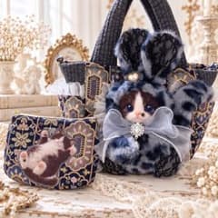 猫バッグ♡インド刺繍×ヌビ！うさぎ着ぐるみ猫トートバッグ♡ポーチ付