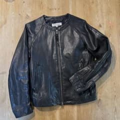 ユナイテッド アローズ ブラックノーカラー レザーライダース Sサイズ 