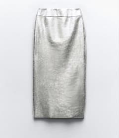 【新品、未使用】ZARA ザラ　メタリック　シルバー　スカートのサムネイル