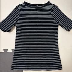 UNIQLO リブボーダー 半袖Tシャツ ブラック Mサイズのサムネイル