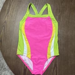 Speedo 女児用競泳水着 ピンク×ライムグリーン - メルカリ