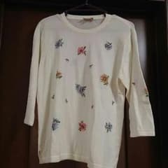 レイクアルスター☆カワサキ☆白 花柄 七分丈コットンセーターのサムネイル