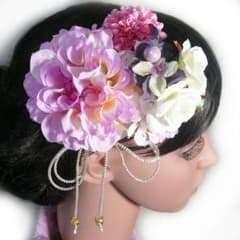 髪飾り 成人式 卒業式 結婚式 花 ダリアcpとミニバラ桜他 ピンク　振袖 着物のサムネイル