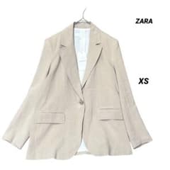 【新品タグ付】ZARA リネン100% テーラードジャケット ベージュ 50 新品タグ付 ZARA リネンブレンド テーラードジャケット XS ゆったり