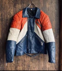 ヨーロッパビンテージシープレザー UKライダース ジャケット トリコロールカラーのサムネイル