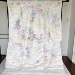 未着用品】色打掛 正絹 飛鶴四季花文様 裾ガーゼ付 アンティーク着物 