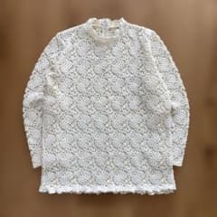 【フェミニン】花柄刺繍レース ブラウス アイボリー フリルネック vintage