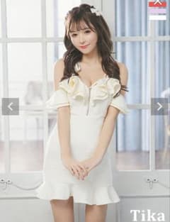 リボンショルダー胸元フリルジップツイード肩あきタイトミニドレス (聖菜/着用)のサムネイル