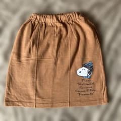 スヌーピー キッズ タイト ミニスカート 冬 ブラウン ウエストゴム ニット