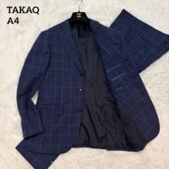 【極美品】タカキュー セットアップ ネイビー 段返り3つボタン ウール100 極美品】タカキュー セットアップ ネイビー 段返り3つボタン ウール100