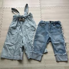 プティマイン　女の子　デニム　ワイドパンツ　フリンジデニム　90のサムネイル