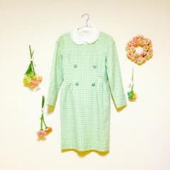 ❤️ ヴィンテージ ワンピース レトロ チェック グリーン 美品 used レアのサムネイル