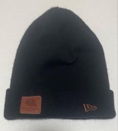 希少　レザーロゴ　90s New Era 黒 ニット帽 beanie ブラックのサムネイル