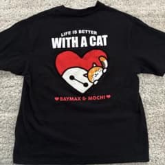 ベイマックス＆モチ 半袖Tシャツ ブラック　黒　サガラ刺繍