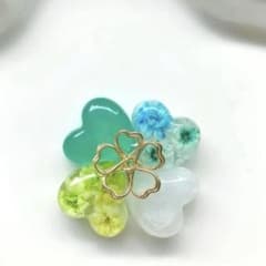 sale】レジン ヘアゴム 花モチーフ グリーン系◡̈♥︎ ゴールド花付き