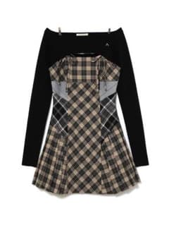 アンドマリーNadia check pleats minidress beige Nadia check pleats mini dress beige - メルカリ