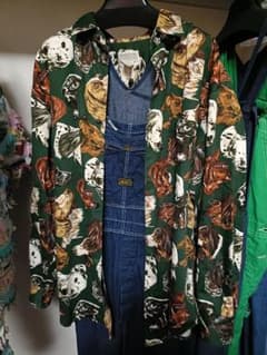 希少 90s バナリパ　バナナリパブリック Safari 犬柄 総柄シャツ M 希少 90s バナリパ バナナリパブリック Safari 犬柄 総柄シャツ M