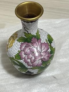 ビンテージ 中国七宝焼 花柄陶器花瓶 レトロ レア - メルカリ