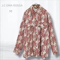Emma Rossa Floral Long-Sleeved Shirt, Size M, with two side chest pockets, Showa Retro feel