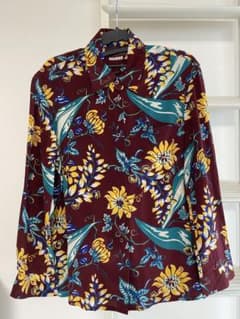 Prada 花柄 長袖シャツ バーガンディ　38のサムネイル