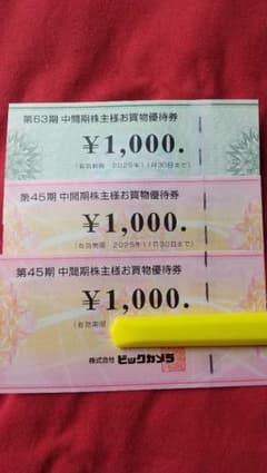 3000円】コジマ ビックカメラ 株主優待券 3枚セット 株式優待