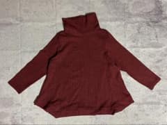 【ゆったり】切替デザイン ハイネック チュニック トップス 赤×黒 モザイク柄のサムネイル
