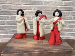 【京雛 宮女三人揃】京都 丸屋大木平蔵 御雛形製造 共箱付 古作 雛人形 京雛 宮女三人揃】京都 丸屋大木平蔵 御雛形製造 共箱付 古作 雛人形