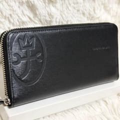 未使用】CASTELBAJAC オールブラック ラウンドジップ長財布 エンボス