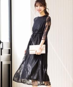 訳あり　niana 総レース結婚式ワンピースドレス ブラックのサムネイル