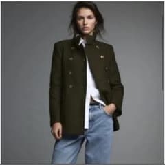 ZARA ナポレオンジャケット ピーコート Lサイズ カーキ 美品のサムネイル