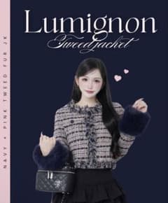 ジャケット・アウター lumignon Navy pink tweed fur jacket Lumignon Navy pink tweed fur jacket - メルカリ