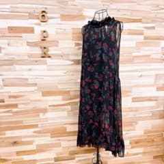 希少【ザラ】シアー シフォン 刺繍レース 切り替え 花柄 ワンピース M 